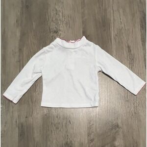 Youngland Baby Girls Mock Neck LS Shirt White w/ Red Trim 12 mos Very Good Cond!